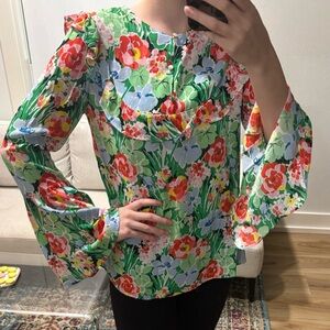 Paris Atelier & Other Stories Multi-color Floral Ruffle Bell Sleeve Blouse